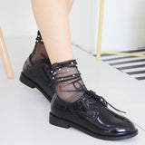 Women,Black,Harajuku,Socks,Hollow,Breathable,Pearl,Ankle,Socks