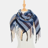 Women,Contrast,Color,Stripe,Lattice,Pattern,Tassel,Winter,Scarf,Shawl