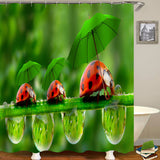 Ladybugs,Printing,Waterproof,Bathroom,Shower,Curtain,Hooks,Toilet,Cover