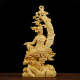 Boxwood,Carving,Handmade,Bodhisatva,Sculpture,Craft,Decorations
