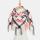 Women,Contrast,Color,Stripe,Lattice,Pattern,Tassel,Winter,Scarf,Shawl