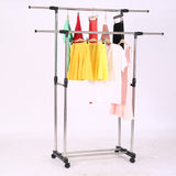 Adjustable,Stainless,Steel,Rolling,Movement,Cloth,Storage,Drying,Double,Hanger,Garment