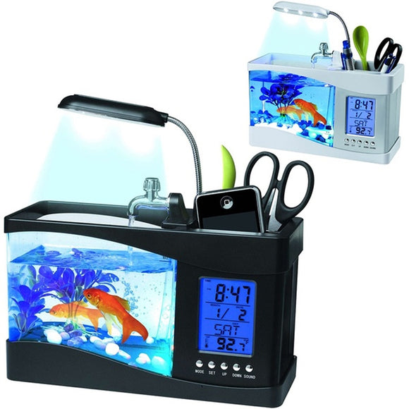 Small,Aquarium,Goldfish,Thermometer,Alarm,Clock,Light