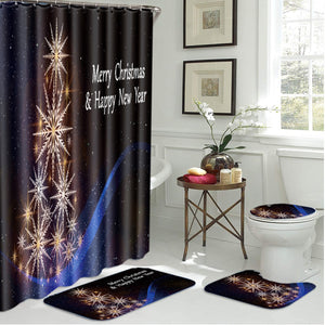 Bathroom,Merry,Christmas,Decoration,Style,Floor,Covered,Toilet,Shower,Curtain