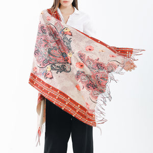 180*65CM,Women,Vintage,Ethnic,Style,Artificial,Cashmere,Flower,Pattern,Scarf,Tassel