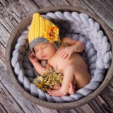 Unisex,Newborn,Handmade,Knitted,Crochet,Yellow,Flower,Beanie,Newborn,Photography,Props