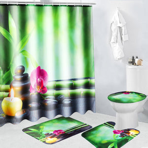 180x180cm,Bamboo,Pebbles,Bathroom,Shower,Curtain,Hooks,Toliet,Cover