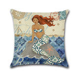 Cartoon,Mermaid,Printed,Cotton,Linen,Square,Cushion,Cover,House,Decor,Pillow