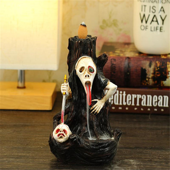 Skull,Shape,Resin,Backflow,Incense,Burner,Tower,Statue,Figurine,Ghost,Decor