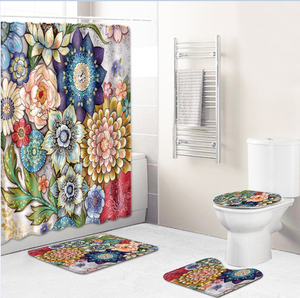 Natural,Pattern,Flower,Polyester,Bathroom,Shower,Curtain,Carpets,Toilet,Cover,Floor