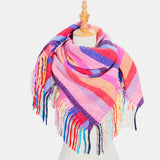 Women,Contrast,Color,Stripe,Lattice,Pattern,Tassel,Winter,Scarf,Shawl