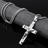 Stainless,Steel,Christ,Jesus,Cross,Crucifix,Patterned,Pendant,Necklace,Chain