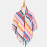 Women,Contrast,Color,Stripe,Lattice,Pattern,Tassel,Winter,Scarf,Shawl