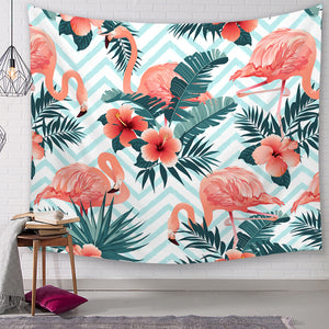 Flamingo,Tapestry,Blanket,Plants,Flower,Polyester,Tablecloth,Hanging,Table,Runner