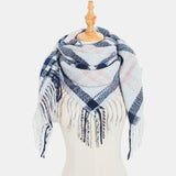 Women,Contrast,Solid,Color,Stripe,Lattice,Pattern,Tassel,Winter,Scarf,Shawl