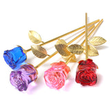 Crystal,Glass,Golden,Roses,Flower,Ornament,Valentine,Gifts,Present,Decorations