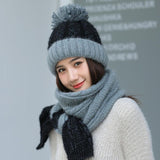 Knitted,Beanie,Scarfs,Thickening,Bobble