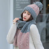 Knitted,Beanie,Scarfs,Thickening,Bobble