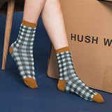 Women,Students,Cotton,Plaid,Middle,Socks