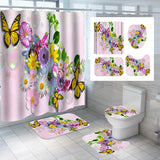 Butterfly,Flower,Pattern,Shower,Curtain,Toilet,Cover,Pedestal,Waterproof,Bathroom,Decoration