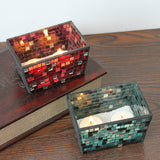 Handicraft,Square,Mosaic,Glass,Candle,Stick,Candle,Holder,Candelabra,Flower,Wedding,Decor