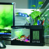 Small,Aquarium,Goldfish,Thermometer,Alarm,Clock,Light