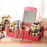 Creative,Wooden,Cosmetic,Storage,Desktop,Storage,Container,Mirror,Desktop,Organizer