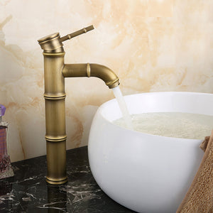 Single,Handle,Mount,Bathroom,Bamboo,Vessel,Curved,Faucet,Antique,Copper,Spout,Mixer