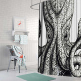 Black,White,Octopus,Cuttlefish,Shower,Curtain,Waterproof,Washable,Curtains,Hooks