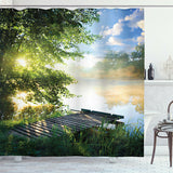 Fishing,River,Printed,Pattern,Bathroom,Shower,Curtain,Pedestal,Toilet,Cover,Carpet