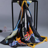 Scarves,Imitation,Satin,Women,Parrot,Printed,Beach,Towel,Sunscreen,Scarf