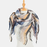 Women,Contrast,Color,Stripe,Lattice,Pattern,Tassel,Winter,Scarf,Shawl