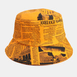 Unisex,Newspaper,Pattern,Cotton,Broad,Sunscreen,Visor,Fashion,Casual,Bucket