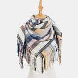 Women,Contrast,Color,Stripe,Lattice,Pattern,Tassel,Winter,Scarf,Shawl