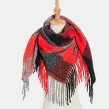 Women,Contrast,Color,Stripe,Lattice,Pattern,Tassel,Winter,Scarf,Shawl