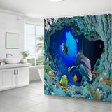 Ocean,Dolphin,Swimming,Decor,Shower,Curtain,Waterproof,Pedestal,Toilet,Cover,Shower,Curtains