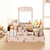 Creative,Wooden,Cosmetic,Storage,Desktop,Storage,Container,Mirror,Desktop,Organizer