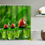 Ladybugs,Printing,Waterproof,Bathroom,Shower,Curtain,Hooks,Toilet,Cover