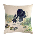 Chinese,Watercolor,Rabbit,Printing,Linen,Cotton,Throw,Pillow,Cover,Office,Pillow