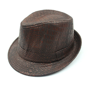 Leather,Crocodile,Pattern,Outdoor,Brimmed,Fedora