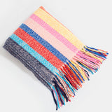 Women,Contrast,Color,Stripe,Lattice,Pattern,Tassel,Winter,Scarf,Shawl