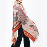 180*65CM,Women,Vintage,Ethnic,Style,Artificial,Cashmere,Flower,Pattern,Scarf,Tassel