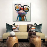Miico,Painted,Paintings,Animal,Modern,Happy,Glasses,Canvas,Decoration,30x30cm