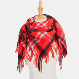 Women,Contrast,Color,Stripe,Lattice,Pattern,Tassel,Winter,Scarf,Shawl