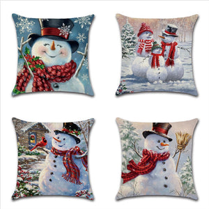 Christmas,Snowman,Printing,Cotton,Linen,Cushion,Cover,Decorative,Pillow