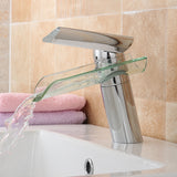 Glass,Waterfall,Mixer,Bathroom,Basin,Faucet,Single,Lever,Chrome,Plated