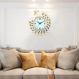 Large,Flower,Peacock,Diamond,Clock,Metal,Modern,Office,Decorations