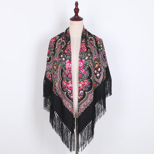 Ethnic,Twill,Cotton,Fringed,Square,Scarf,Retro,Shawl,Print,Scarf