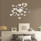 Honana,16Pcs,Silver,Heart,Mirror,Stickers,Bedroom,Office,Decor