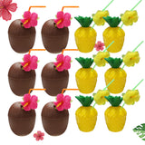 12Pcs,Plastic,Coconut,Pineapple,Straw,Tropical,Hawaiian,Beach,Party,Decor